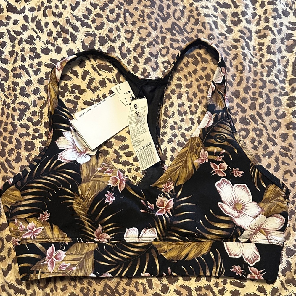 Rip Curl Vaporcool Mirage playa bella print Floral Black Sports Bra/bikini top